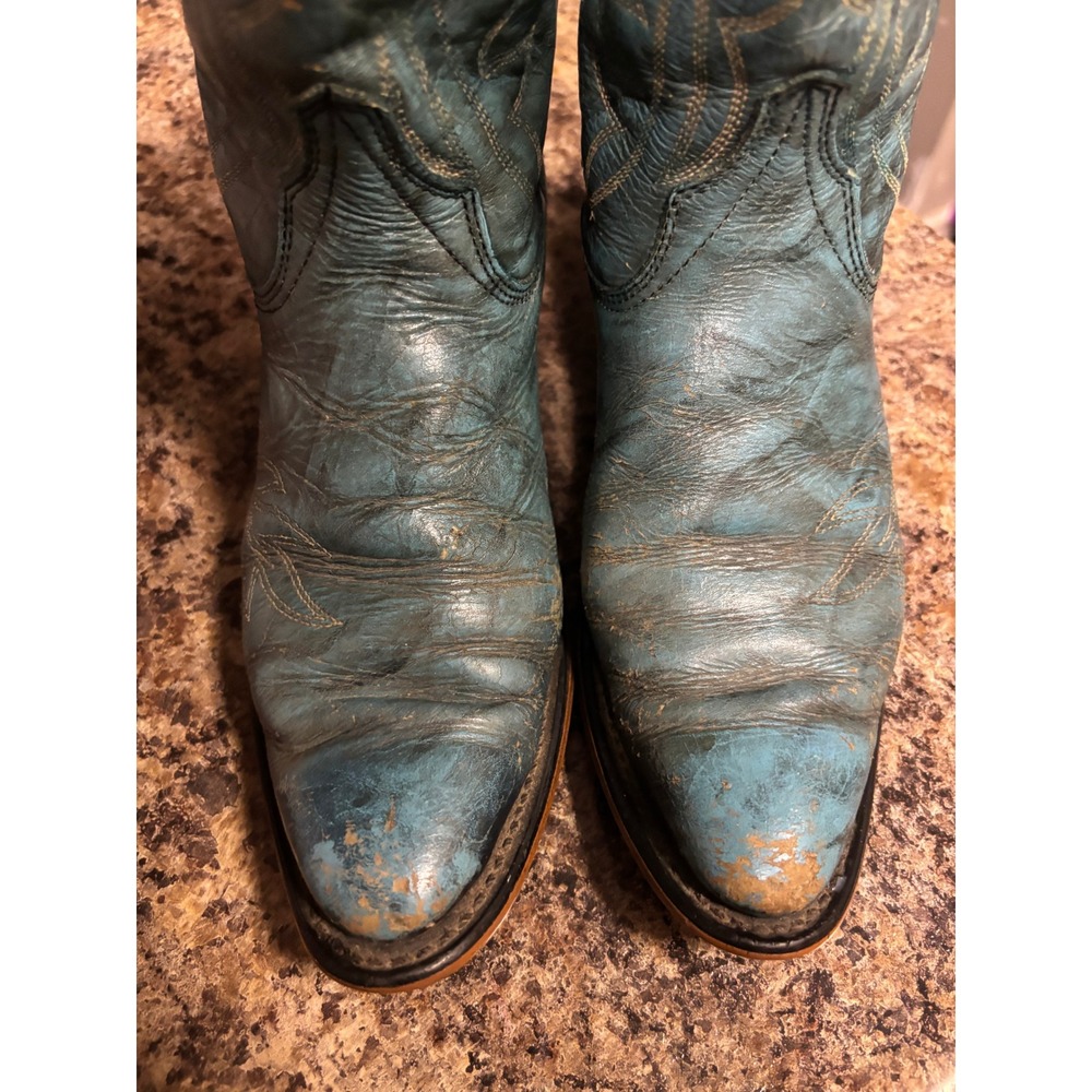 Wrangler Vintage Turquoise Blue Leather Western Cowboy Boots Womens Pointed Toe - Picture 7 of 11